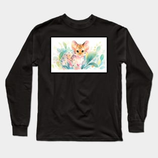 Whimsical Jungle Cat Watercolor Illustration Long Sleeve T-Shirt